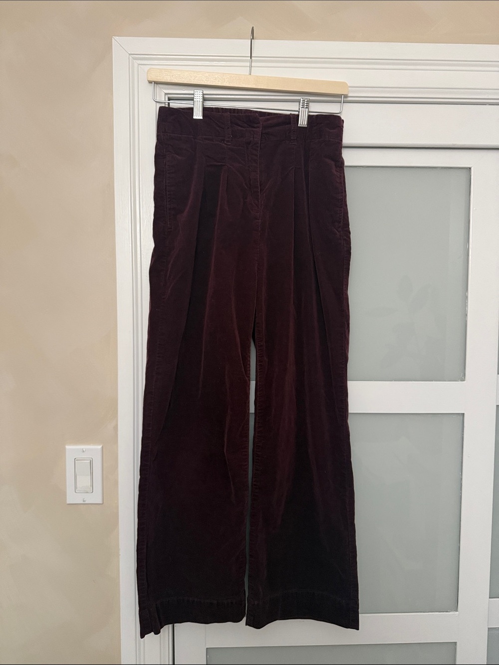 Tristan Straight-Leg Velvet like Pants in Burgundy